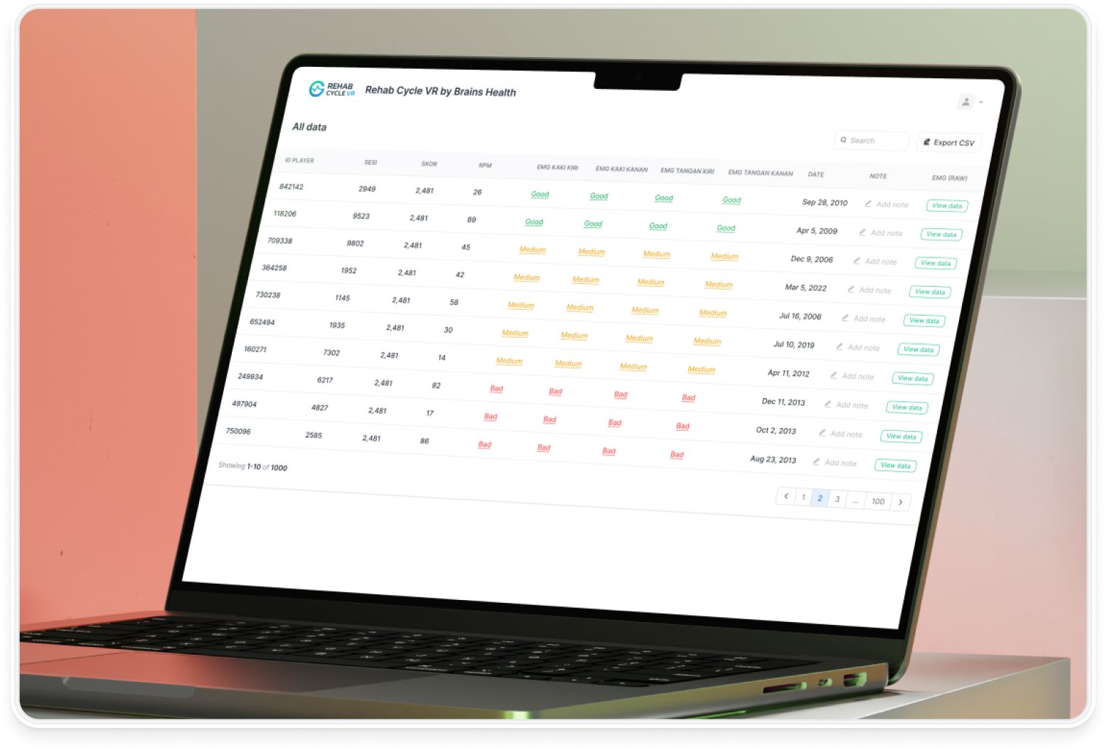 Aplikasi RehabCyclingVR pada tablet